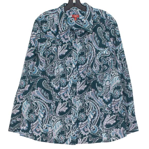 Talbots Top Boho Paisley Cottage Western Office Versatile Classic Button Up 22W - Picture 1 of 7